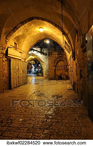 "Deserted bazaar street in the evening, Muslim Quarter, Old City, Jerusalem, Israel, Middle East, Asia" View Large Photo Image Stock Image - "Deserted bazaar street in the evening, Muslim Quarter, Old City, Jerusalem, Israel, Middle East, Asia". Fotosearch