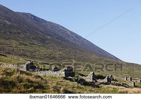 Stock Photograph - "Deserted village of Slievemore, Achill Island, County Mayo, Connacht province, Republic of Ireland, Europe". Fotosearch