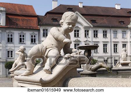Stock Photo - "Detail of Marie Fountain in Residenzplatz square, Eichstaett, Altmuehltal, Upper Bavaria, Bavaria, Germany, Europe". Fotosearch