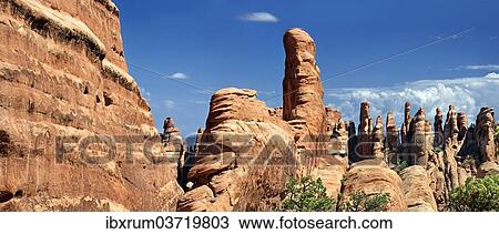 "Devil's Garden with stone pinnacles of red Navajo sandstone formed by erosion, Arches-Nationalpark, near Moab, Utah, United States, North America" View Large Photo Image Stock Image - "Devil's Garden with stone pinnacles of red Navajo sandstone formed by erosion, Arches-Nationalpark, near Moab, Utah, United States, North America". Fotosearch