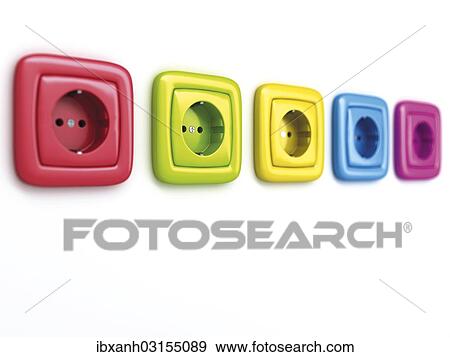 "Different coloured sockets, power points" View Large Photo Image Stock Photo - "Different coloured sockets, power points". Fotosearch