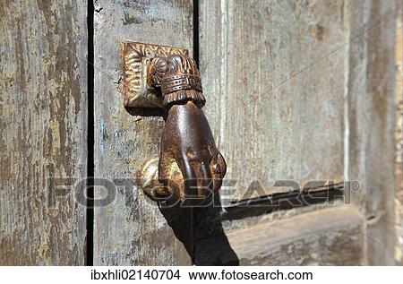 Picture - "Door knob on an old door, Santo Domingo de Garafia, La Palma, Canary Islands, Spain, Europe, PublicGround, Europe". Fotosearch