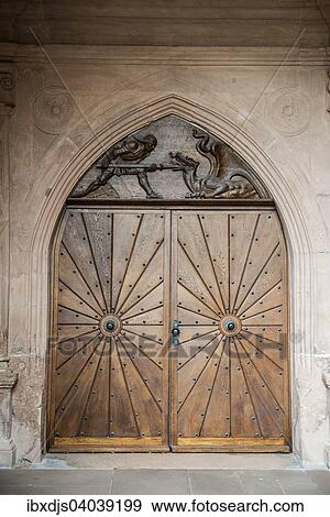 Stock Photo - "Door, Protestant town church, Freudenstadt, Black Forest, Baden-Wurttemberg, Germany, Europe". Fotosearch