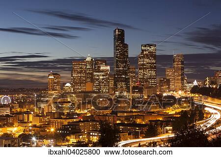 "Downtown Seattle at night, Seattle, Washington, United States, North America" View Large Photo Image Stock Image - "Downtown Seattle at night, Seattle, Washington, United States, North America". Fotosearch