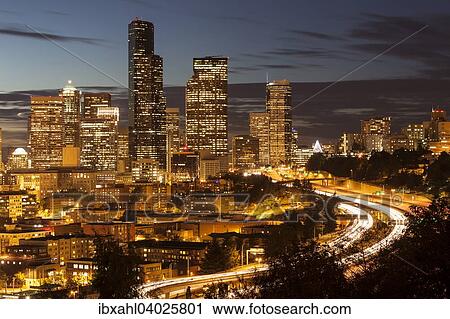 "Downtown Seattle at night, Seattle, Washington, United States, North America" View Large Photo Image Stock Image - "Downtown Seattle at night, Seattle, Washington, United States, North America". Fotosearch