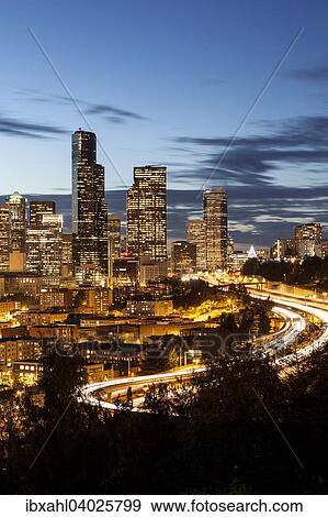 Stock Photo - "Downtown Seattle at night, Seattle, Washington, United States, North America". Fotosearch