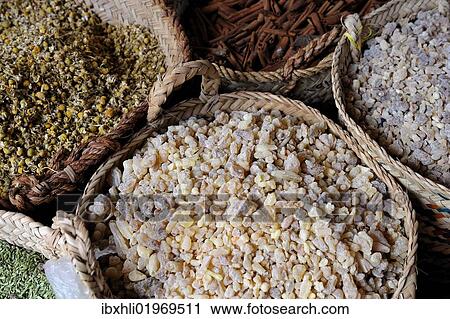 Stock Image - "Dried Incense, spice souk, Dubai, United Arab Emirates, Arabia, Middle East, Orient, Asia". Fotosearch