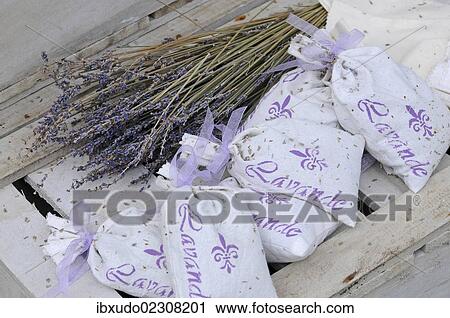 Stock Image - "Dried lavender, sachets with lavender flowerheads". Fotosearch