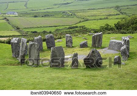Stock Image - "Drombeg Stone Circle, prehistoric stone circle, County Cork, Ireland, Europe". Fotosearch