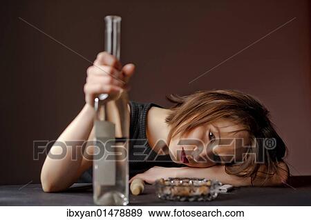 Drunk woman with brandy bottle View Large Photo Image Stock Photo - Drunk woman with brandy bottle. Fotosearch