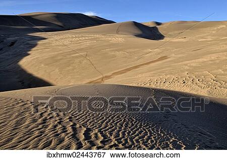 "Dunes landscape with footprints, Great Sand Dunes National Park, Mosca, Colorado, USA" View Large Photo Image Stock Photo - "Dunes landscape with footprints, Great Sand Dunes National Park, Mosca, Colorado, USA". Fotosearch