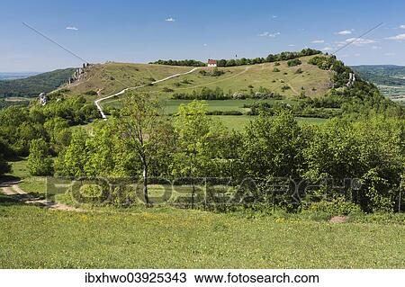 Stock Image - "Ehrenburg plateau, outlier, nature reserve, Franconian Switzerland - Veldenstein Forest Nature Park, Wiesenthau, Bavaria, Germany, Europe". Fotosearch