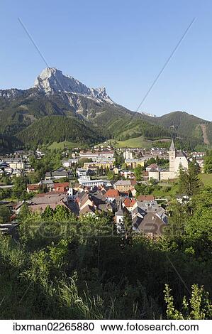 Stock Image - "Eisenerz and Pfaffenstein mountain, Upper Styria, Styria, Austria, Europe, PublicGround, Europe". Fotosearch