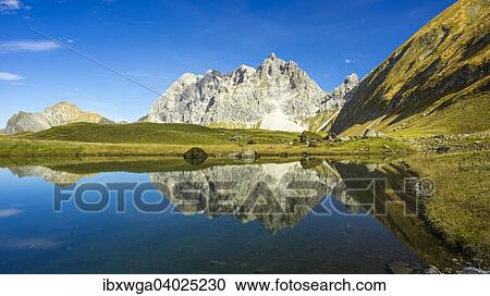 Stock Image - "Eissee Lake, Oytal valley, at the back Mt Grosser Wilder, 2379m, Hochvogel and Rosszahn mountain ranges, Allgau Alps, Allgau, Bavaria, Germany, Europe". Fotosearch