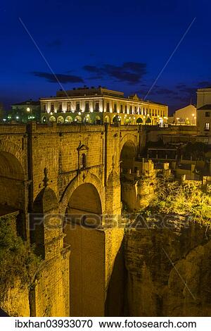 "El Puente Nuevo bridge at night, Ronda, Malaga province, Andalucia, Spain, Europe" View Large Photo Image Stock Image - "El Puente Nuevo bridge at night, Ronda, Malaga province, Andalucia, Spain, Europe". Fotosearch