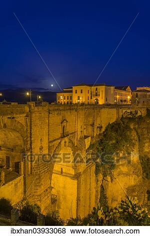 "El Puente Nuevo bridge at night, Ronda, Malaga province, Andalucia, Spain, Europe" View Large Photo Image Stock Photo - "El Puente Nuevo bridge at night, Ronda, Malaga province, Andalucia, Spain, Europe". Fotosearch