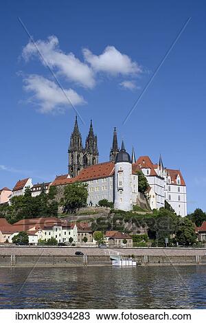 "Elbe river in front of the Albrecht Castle with the cathedral of Meissen, Meissen, Saxony, Germany, Europe" View Large Photo Image Stock Image - "Elbe river in front of the Albrecht Castle with the cathedral of Meissen, Meissen, Saxony, Germany, Europe". Fotosearch