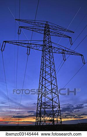 "Electricity pylon against a blue evening sky, Eckental, Middle Franconia, Bavaria, Germany, Europe" View Large Photo Image Picture - "Electricity pylon against a blue evening sky, Eckental, Middle Franconia, Bavaria, Germany, Europe". Fotosearch