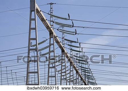 "Electricity pylons with high voltage lines, substation, Fessenheim, Alsace, France, Europe" View Large Photo Image Stock Photograph - "Electricity pylons with high voltage lines, substation, Fessenheim, Alsace, France, Europe". Fotosearch