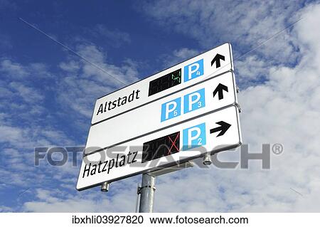 Stock Image - "Electronic parking guidance system, Wolfratshausen, Upper Bavaria, Bavaria, Germany, Europe". Fotosearch