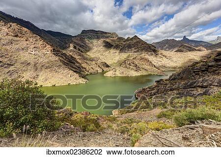 "Embalse Presa del Parralillo reservoir, also called """"the green lake"""", in the mountains of Caldera de Tejeda, also called a """"petrified storm"""", Artenara Region, Gran Canaria, Canary Islands, Spain, Europe, PublicGround, Europe" View Large Photo Image Stock Image - "Embalse Presa del Parralillo reservoir, also called """"the green lake"""", in the mountains of Caldera de Tejeda, also called a """"petrified storm"""", Artenara Region, Gran Canaria, Canary Islands, Spain, Europe, PublicGround, Europe". Fotosearch