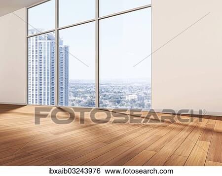 Empty room in front of a skyline View Large Photo Image Stock Photograph - Empty room in front of a skyline. Fotosearch