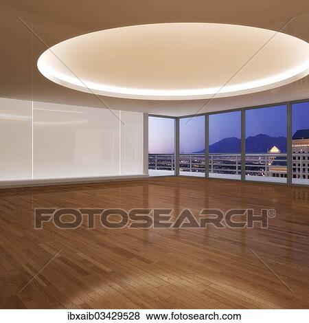 "Empty room with a view of the city, 3D illustration" View Large Photo Image Stock Photo - "Empty room with a view of the city, 3D illustration". Fotosearch