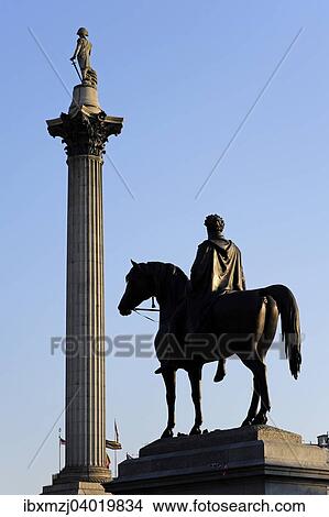"Equestrian statue of George IV and Nelson's Column, Trafalgar Square, West End, London, England, United Kingdom, Europe" View Large Photo Image Picture - "Equestrian statue of George IV and Nelson's Column, Trafalgar Square, West End, London, England, United Kingdom, Europe". Fotosearch