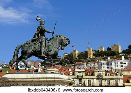"Equestrian statue of King Joao I, behind the Castelo Sao Jorge, Lisbon, Portugal, Europe" View Large Photo Image Stock Photograph - "Equestrian statue of King Joao I, behind the Castelo Sao Jorge, Lisbon, Portugal, Europe". Fotosearch