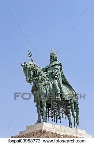 Stock Image - "Equestrian statue of King Saint Stephen or Stephen I of Hungary, Buda Castle Hill, Budapest, Hungary, Europe". Fotosearch