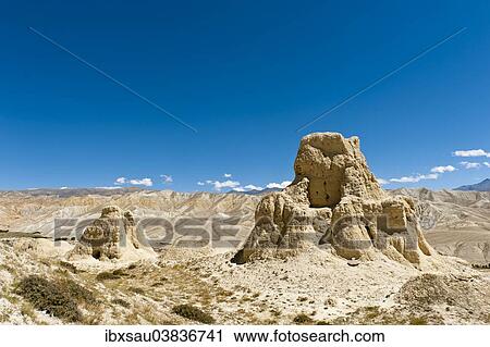 "Erosion landscape, ruins of a dzong, ruined fortress near Lo Manthang, Upper Mustang, Lo, Himalayas, Nepal, Asia" View Large Photo Image Stock Image - "Erosion landscape, ruins of a dzong, ruined fortress near Lo Manthang, Upper Mustang, Lo, Himalayas, Nepal, Asia". Fotosearch