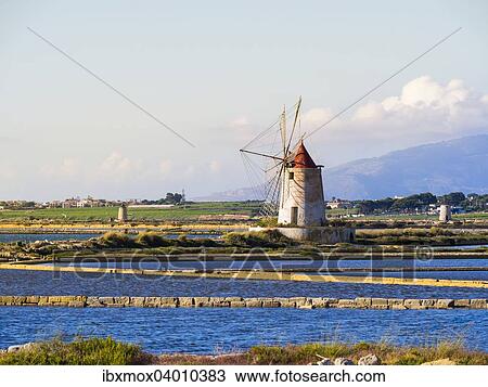 "Ettore Infersa Saltworks windmill, Marsala, Laguna dello Stagnone, Province of Trapani, Sicily, Italy, Europe" View Large Photo Image Stock Image - "Ettore Infersa Saltworks windmill, Marsala, Laguna dello Stagnone, Province of Trapani, Sicily, Italy, Europe". Fotosearch