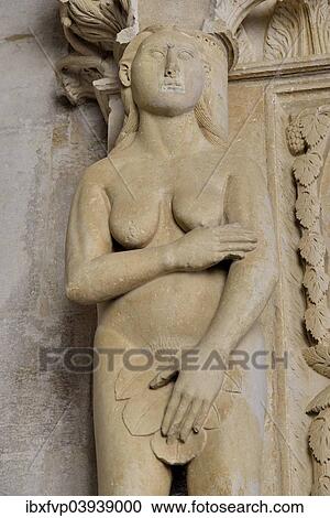 "Eve with a fig leaf on the western gate of Trogir Cathedral or Cathedral of St. Lawrence, 13th century, by the artist Radovan, historic centre, Unesco World Heritage Site, Trogir, Dalmatia, Croatia, Europe" View Large Photo Image Stock Image - "Eve with a fig leaf on the western gate of Trogir Cathedral or Cathedral of St. Lawrence, 13th century, by the artist Radovan, historic centre, Unesco World Heritage Site, Trogir, Dalmatia, Croatia, Europe". Fotosearch