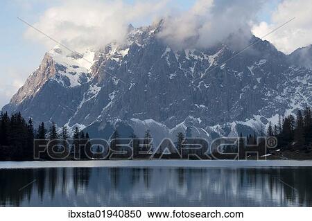 Stock Image - "Evening at Lake Seebensee in Ehrwald, Tyrol, Austria, Europe". Fotosearch