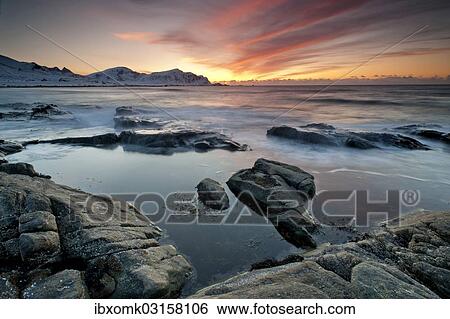 Stock Photograph - "Evening at Skagsanden, a beach near Flakstad, Flakstadoy, Lofoten, Nordland, Norway, Europe". Fotosearch