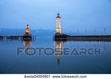"Evening in the harbor with lighthouse and Bavarian lion, Lindau, Lake Constance, Bavaria, Germany, Europe" View Large Photo Image Stock Image - "Evening in the harbor with lighthouse and Bavarian lion, Lindau, Lake Constance, Bavaria, Germany, Europe". Fotosearch