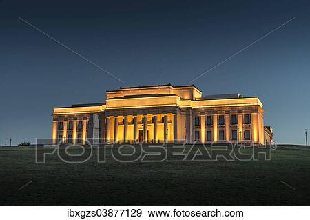 Stock Photo - "Evening mood at the Auckland War Memorial Museum or Tamaki Paenga Hira, cultural-historical and natural history museum, Auckland, North Island, New Zealand, Oceania". Fotosearch