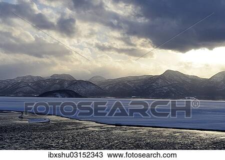 "Evening mood at the frozen Lake Kussharo, Akan-Nationalpark, Kawayu Onsen, Hokkaido, Japan, Asia" View Large Photo Image Stock Image - "Evening mood at the frozen Lake Kussharo, Akan-Nationalpark, Kawayu Onsen, Hokkaido, Japan, Asia". Fotosearch