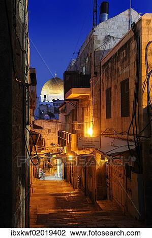 "Evening mood with a deserted alleyway in the Arab Quarter, with the Dome of the Rock, Old City of Jerusalem, Israel, Middle East, Asia" View Large Photo Image Stock Image - "Evening mood with a deserted alleyway in the Arab Quarter, with the Dome of the Rock, Old City of Jerusalem, Israel, Middle East, Asia". Fotosearch