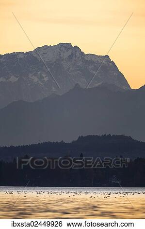 "Evening view of Mount Zugspitze with Lake Starnberg, Bavaria, Germany, Europe" View Large Photo Image Stock Photograph - "Evening view of Mount Zugspitze with Lake Starnberg, Bavaria, Germany, Europe". Fotosearch