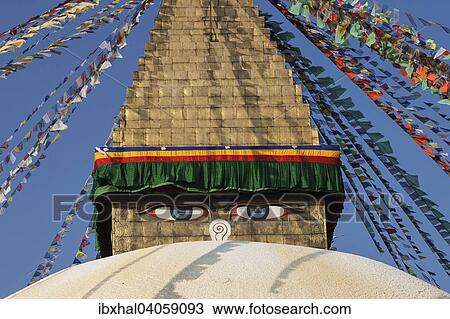Stock Image - "Eyes of Buddha, Boudhanath Stupa, Boudhanath, UNESC World Heritage Site, Kathmandu, Nepal, Asia". Fotosearch