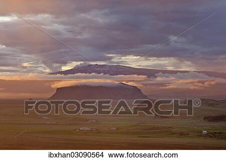 "Eyjafjallajoekull at sunset, Dyrholaey, Vik i Myrdal, Southern Region, Iceland, Europe" View Large Photo Image Picture - "Eyjafjallajoekull at sunset, Dyrholaey, Vik i Myrdal, Southern Region, Iceland, Europe". Fotosearch