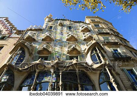 Stock Image - "Facade of Casa Batllo, by architect Antoni Gaudi, Barcelona,? Çï? ÇïCatalonia, Spain, Europe". Fotosearch