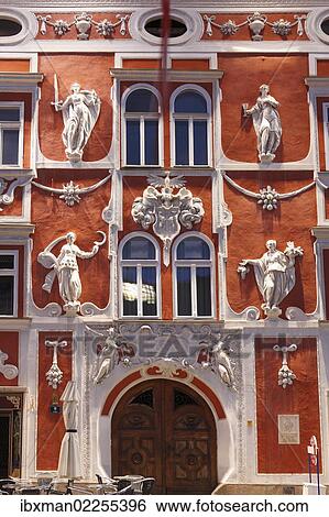 Stock Photograph - "Facade of the Hacklhaus building, Leoben, Upper Styria, Styria, Austria, Europe, PublicGround, Europe". Fotosearch