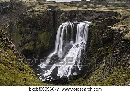 Stock Photo - "Fagrifoss waterfall, river Geirlandsa, Lakagigar region, Vatnajokull National Park, highlands, Iceland, Europe". Fotosearch
