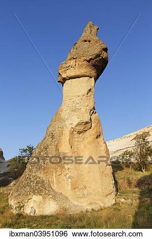 Stock Photograph - "Fairy chimney in the form of a cat, tuff formation, Valley of the Monks, Pasabagi, Goreme National Park, Cappadocia, Central Anatolia Region, Anatolia, Turkey, Asia". Fotosearch
