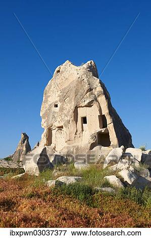 Stock Photo - "Fairy Chimney rock house built in volcanic tuft rock, Love Valley, Goreme National Park, Cappadocia, Nevsehir Province, Central Anatolia Region, Turkey, Asia". Fotosearch