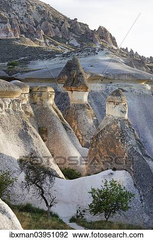 Stock Image - "Fairy chimneys, tufa formations, Valley of the Monks, Pasabagi, Goreme National Park, Cappadocia, Central Anatolia Region, Anatolia, Turkey, Asia". Fotosearch