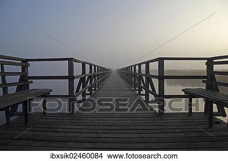 Picture - "Federsee pier, morning mood, Lake Federsee, Upper Swabia, Baden-Wuerttemberg, Germany, Europe". Fotosearch