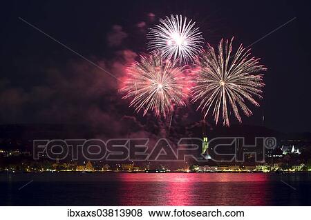 Stock Photo - "Fireworks at the Promenadenfest festival in Uberlingen, Baden-Wurttemberg, Germany, Europe". Fotosearch